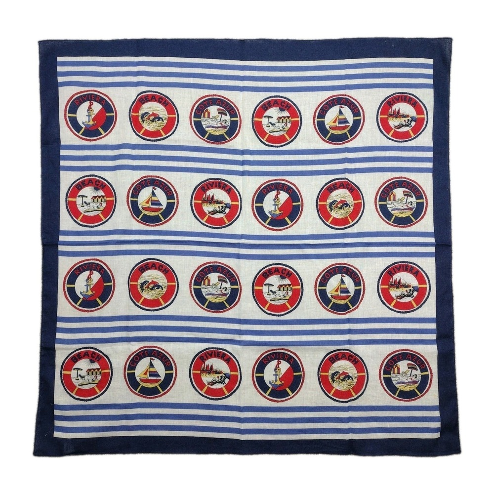 Vintage 100% Cotton Italia Riviera Cote Azur Sailing Ladies Scarf  Made In Italy